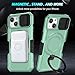 Yarxiawin Phone Case for iPhone 13 with Ring Stand Magnetic Black fits Wireless Charger, Camera Lens Protector Cover for iPhone 13 Case Shockproof Anti-Slip (Green)