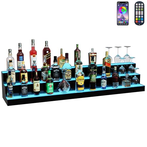 Image of MESAlLUP Acrylic 60 Inch 3 Tier LED Liquor Bottle Display Shelf, Lighted Bar Shelves with Remote Control, Mulit Color Lighting for Home Mini Bars Decor, Restaurants & Party Use