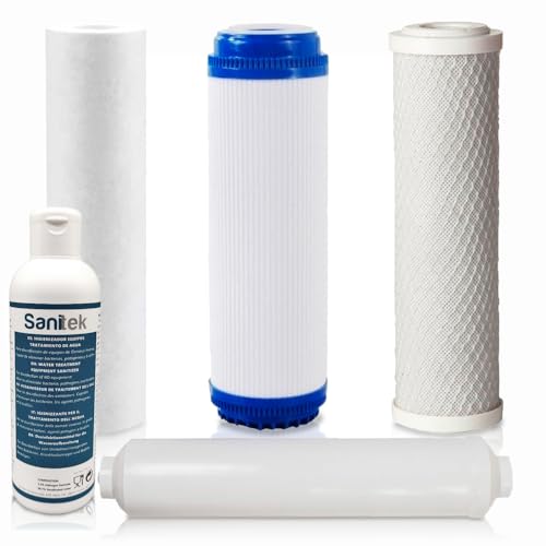 Confezione da 4 filtri acqua più igienizzatore SANITEK per osmosi inversa universale 5 fasi