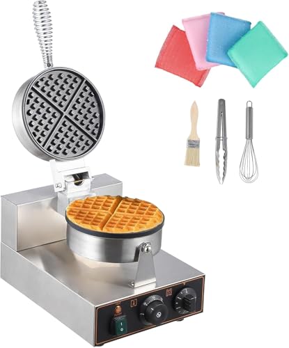 Electric Non-Stick Waffle Making Machine, Stainless Steel Electric Ice Cream Cone Maker Machine with 8.3” Baking Tray, Temperature & Time Control for Restaurant, Coffee Shop 1200W 110V