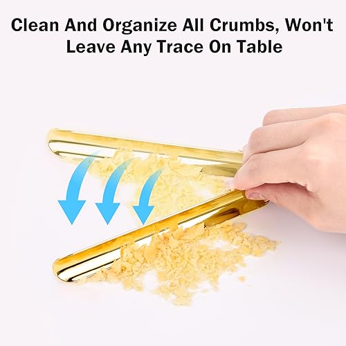 Crumbers for Servers, Bread Crumb Sweepers, Food Gadgets for Servers Waiters Waitresses, HQ Reuseable Stainless Steel Table Food Scraper on Restaurant Kitchen Home Crumber Tool (2 PACK, Gold) - Thumbnail 4