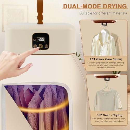 Tragbarer elektrischer Wäschetrockner, 600 W Mini-Tragbarer Wärmepumpentrockner mit 1-8-Stunden-Timer, Kleiner Warmlufttrockner für Wohnung, Haus und Reise