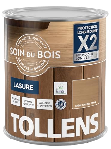 Tollens - Lasure - Ultra Résistante - Adhérence Renforcée - Protège et Décore - Protection Anti-UV - Technologie LONG-LIFE - Satin - Chêne Naturel - 1 L