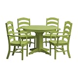 Keystone Amish Co. Poly Composite Josie 5-Piece Dining Set with Round Table, with Arms, Tropical Lime