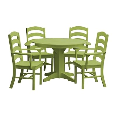 Keystone Amish Co. Poly Composite Josie 5-Piece Dining Set with Round Table, with Arms, Tropical Lime
