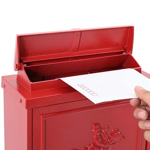 vidaXL Cassetta Postale da Muro con porta Rosso 29 x 13 x 41 cm, Scatola postale vintage, impermeabile, resistente alla ruggine, decorativa per esterni, storage classico