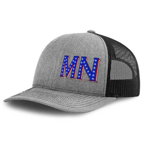 Richardson Mesh Cap Embroidered Minnesota Blue Stars Mn Minn. Minnesotan North Trucker Hat for Men & Women Heather Grey Black Design Only
