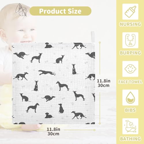 Image of vvfelixl Baby Cotton Washcloths Whippet Dog Infants Bath Towel for Unisex Puppy Face Towels for Newborn, Natural Baby Wipes Delicate Skin, 11.8 X 11.8 inch, one sizex5