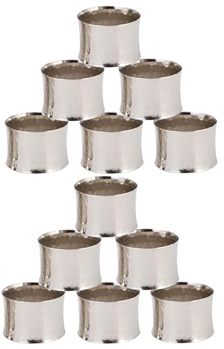 SKAVIJ Handmade Hemmered Napkin Rings Holders Decor Dinner Party Wedding Thanksgiving Christmas Gathering (Silver 12pcs)
