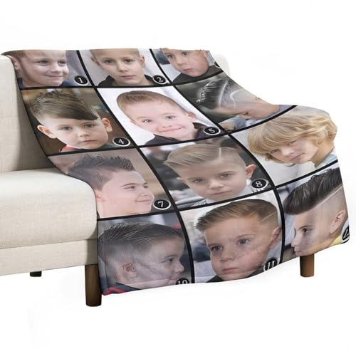 Children's Haircuts and Men's Haircut Photo Album Pattern Flannel Blanket