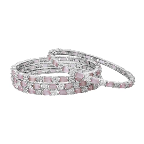 Image of Rubans Bangles Set of 4 American Diamond Zirconia Stylish Trendy Jewellery Gift for Women & Girls