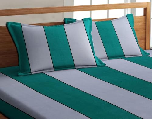 Image of RD TREND Luxurious Fitted Bedsheet Set, Green, Glace Cotton Flannel, King Size 198x183 cm, 210 TC, Elastic Fitted with 2 Pillow Covers