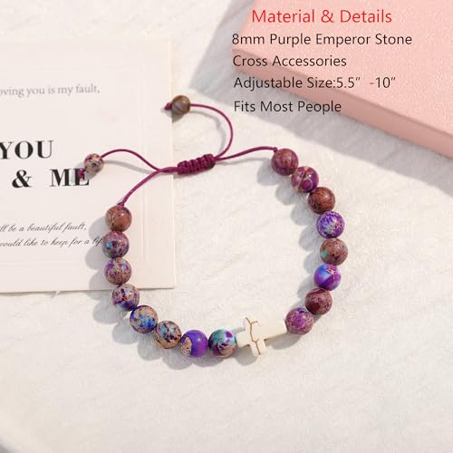 6th/7th/8th/9th/10th/11th/12th/13th/Girls Birthday Gift Cross Natural Stone Bracelet, for Daughter Granddaughter Friend Niece Teenage Girl Beaded Fashion Bracelet3