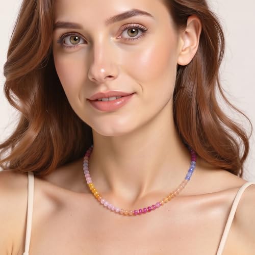 Zoesky Beaded Gemstone Necklaces for Women, Handmade Boho Bead Choker Necklace, Natural Stone Beach Summer Jewelry Gift for Birthday Mother Girlfriend (Type4) — view 2
