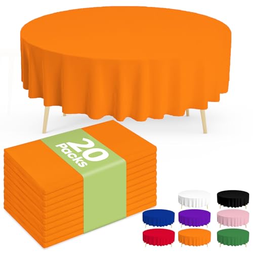 Image of Pureegg Plastic Table Cloth Disposable 20 Pack, 84'' Round Table Cloths, Halloween Party, Thanksgiving Decorations, Harvest, Fall Tablecloths, Round Tables, Leakproof & Sturdy, Orange