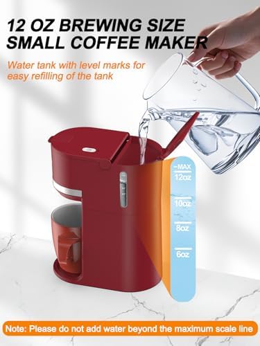Karosie Single Serve Coffee Maker for K-Cup and Ground Coffee, Fast Brew, 6-12 oz Brew Sizes One Cup Coffee Machine Fits 5.5" Mugs, One-Button Small Coffee Maker with Descaling Reminder, Red - 3