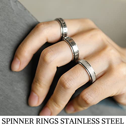 Stainless Steel Rings For Men, Fidget Rings For Anxiety For Women, Sliver Fidget Rings, Cool Male Spinner Ring Set, Black Mens Band Ring Pack (8) #TOP3