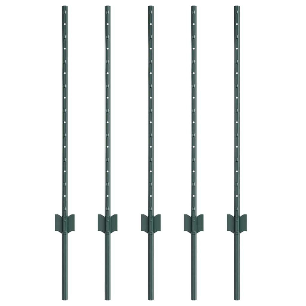 Pali per recinzioni, 5 pezzi, verde, 120 cm, in acciaio resistente, per recinzioni da giardino, pali durevoli per esterni