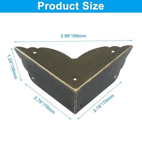 Image of 8 PCS Furniture Triangle Corner Protector 2.8 inchx2.8 inchx1.2 inch(LxWxH) Antique Bronze Metal Corner Guards Trim Decorative with Screws for Storage Box Cabinet Wooden Chest etc