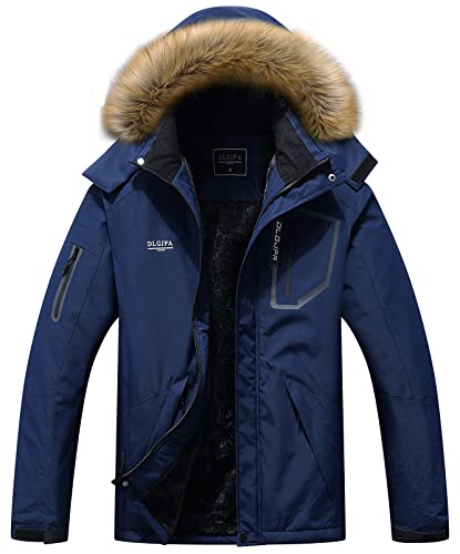 DLGJPA Men's Mountain Waterproof Ski Jacket Fur Hooded Windbreakers Windproof Raincoat Winter Warm Snow Coat