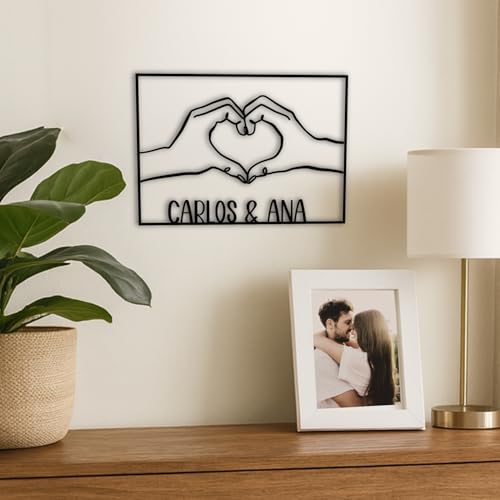 Tres Aristas Cuadro Personalizado con Nombres Pareja y Manos