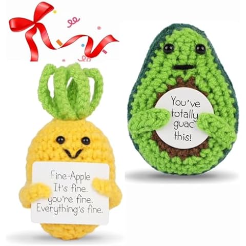 DAFURIET 2Pcs Emotional Fine-Apple & Avocade Gifts for Women Men Coworker College Students - Cute Knitted Wool Doll with Positive Card for Cheer Up Gifts Birthday Party Decors Crochet Dolls Cover