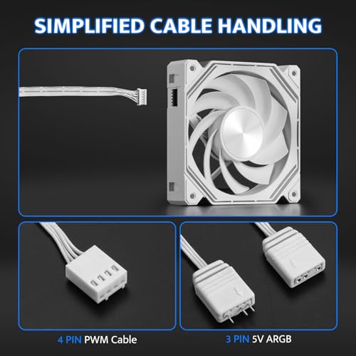 Image of darkFlash INF34 120MM PC Case Fan, Daisy-Chain, up to 2000RPM Cooling, 4-Pin PWM, ARGB CPU Cooling Computer Fan, 3 Pack (Reversed, White)