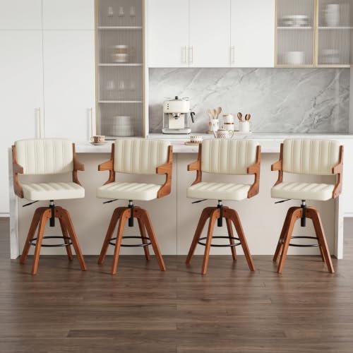 Image of Counter Height Bar Stools, Mid Century Modern Counter Height Stools | Mid Century Bar Stools, Kitchen Island Stools, Faux Leather Upholstered Counter Height Bar Stools