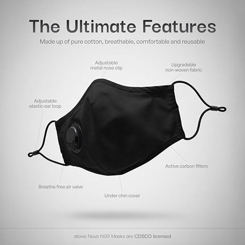 Image of atovio Nova N99 Anti-Pollution Face Mask with 8 Replaceable Carbon Filters for Kids, Washable & Reusable Respirator Mask with Breathable Air Valve for Children|6 Layer Filtration