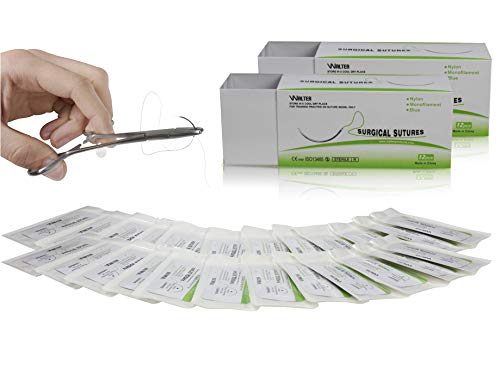 Vision Scientific VSN4001 75cm Nylon Suture Thread W Curved Needle 24 PK | Exceptionally Smooth Surface | Superior Tensile Strength |Excellent Knot Security |W Manual(Educational & Training Use Only)