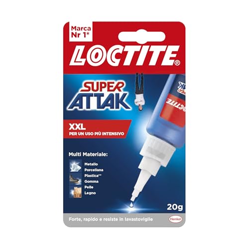 Loctite Super Attak XXL 20g, Colla liquida trasparente per applicazioni precise, Colla attaccatutto forte e resistente, Adesivo per legno, plastica, gomma, metallo, 1x20g