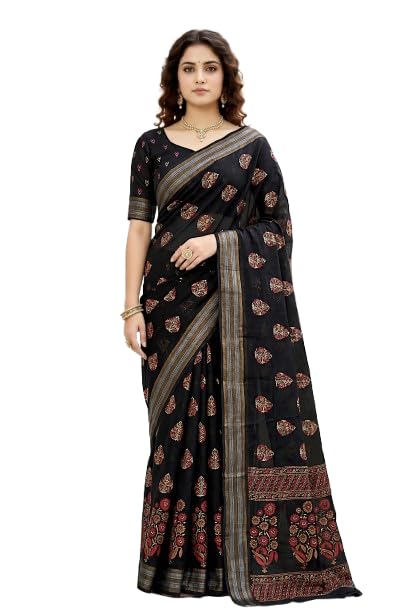 sangam prints Black Cotton Print Statement Woven Work Traditional Saree-picture-18