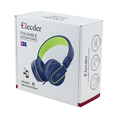 Elecder I36 Kids Headphones Children Girls Boys Teens Foldable Adjustable On Ear Headphones 3.5Mm Jack Compatible Cellphones Computer Kindle Mp3/4 School Tablet Blue/Green #TOP5