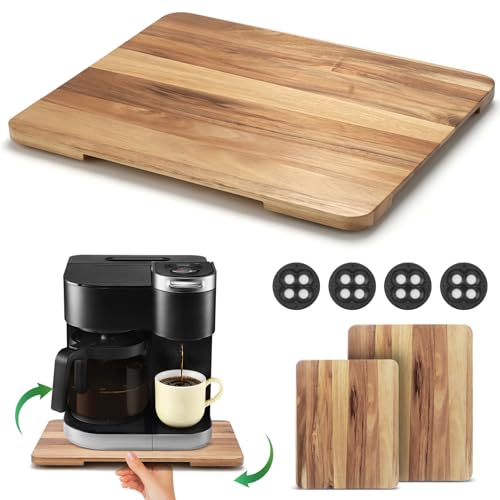 Appliance Slider 360° Rolling Tray for Countertop Coffee Maker Mat, Acacia