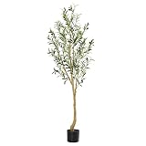Nafresh Tall Faux Olive Tree，5Ft(60in) Realistic Texture Potted Silk Artificial Olive Tree， Fake O