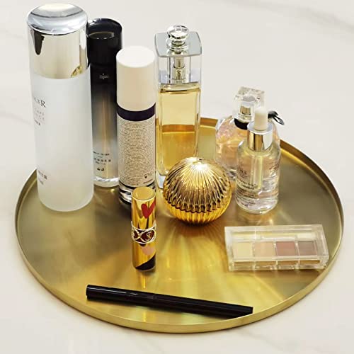 Freelove Round Gold Serving Platter, Metal Decorative Tray For Perfume Jewelry Comestic Coffee Cheese Candle Dish Plate, Vanity Counter Bathroom Table Organizer (Light Gold, 14 Inch) #TOP5