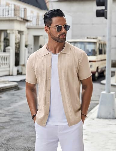 COOFANDY Mens Knit Button Down Shirt Short Sleeve Summer Casual Shirts Vintage Beach Vacation Shirts4
