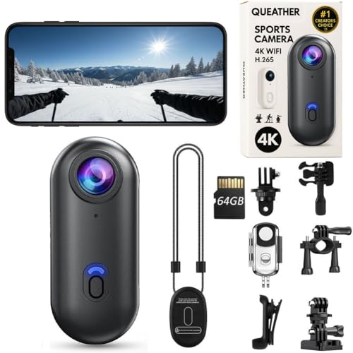 4K POV Thumb Action Camera Wearable Mini Body Camera Clip On Waterproof Hands-Free Body Cam Video Recorder for Ski Cycling Running Swimming Hiking Travel Vlogging