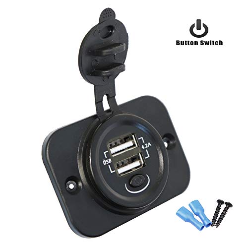 BREADEEP Dual USB Car Charger with Switch, Waterproof DC 12V Power Outlet 4.2A (2.1A & 2.1A) Quick Charger Socket for Car Boat Marine RV ATV Mobileâ€¦