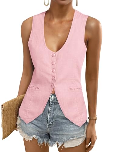Tankaneo Womens Scoop Neck Blazer Vest Summer Sleeveless Fitted Waistcoat
