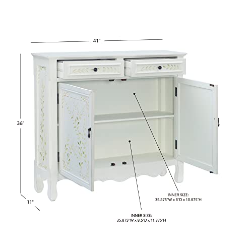 Powell White Hand Painted 2 Drawer, 2-Door Console, #TOP1