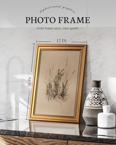 Image of VIYYIEA Vintage Gold Framed Wall Art for Living Room, Easter Canvas Prints Home Decor, Sketch Painting Picture, Bedroom Wall Decor Gifts for Friends or Family -【The Hidden Hare】-(16L x 12W)