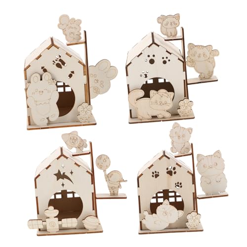 Abaodam 4 Casette da Te in Legno Naturale per Kit con Graffiti Puzzle Educativo per Assemblaggio per Giardino e Decorazione Esterna