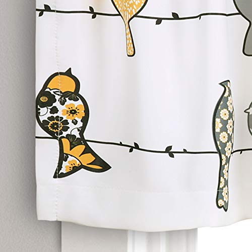 Lush Decor Rowley Birds Curtain Valance (Single Panel), 52" W x 18" L, Yellow & Gray, W 18" x L 52" (1 Panels) - Image 4