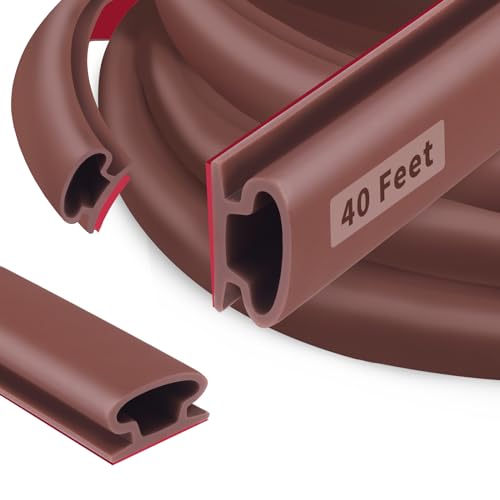 BISOTHAI 40 Feet Rubber Door Weather Stripping Door Seal Strip, Self-Adhesive Rubber D-Shape Door Weatherstripping Sealers for Door Frame Soundproofing Insulation Large Gap(Brown)