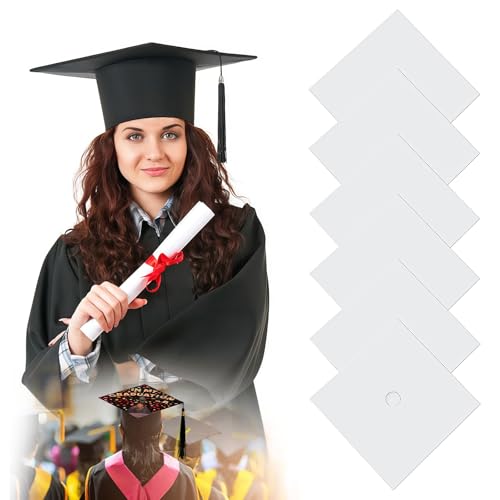 Ukontagood 6 Pcs Sublimation Blanks for Graduation Cap Grad Decorations, 9.3" x 9.3" Blank White Graduation Grad Cap Topper, 2026 Graduation Gifts Accessories by Ukontagood - Used condition - US$29.44