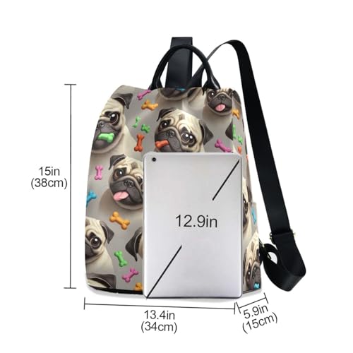 Sac à dos beige à motif chiens mignons et poches multiples - 6