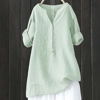 Camicia Donna Lino Cotone Estate - Top Casual Manica Corta Con Collo A Vita - Foto 11