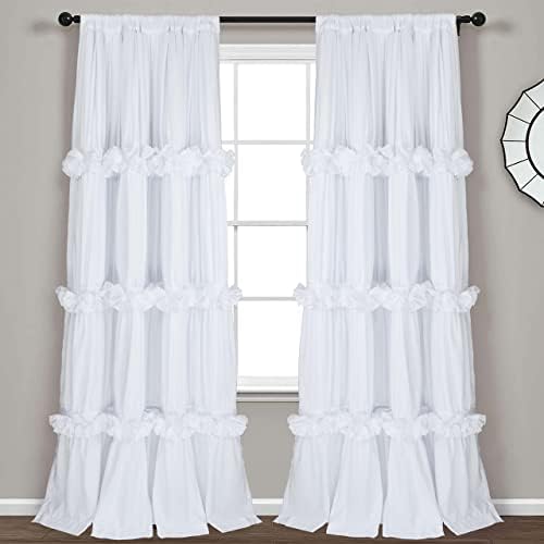 Homechoice Decor Thermal Insulated Blackout Window Curtains, Boho Ruched Window Treatments with 3 Rows of Butterfly Flowers, Rustic Rod Pocket Drapes for Room, 54" W x 84" L, 2 Panels, White (LQ-30)