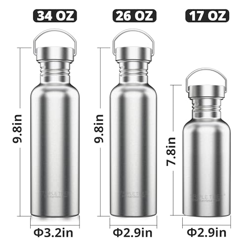 Image of TRIPLE TREE 17 OZ Uninsulated Single Walled Stainless Steel Sports Water Bottle 18 /8 Food Grade for Cyclists, Runners, Hikers, Beach Goers, Picnics, Camping - BPA Free